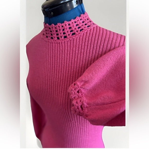 Vintage 70s Dolphin California Hand Knit Pink Maxi Gown Dress w/ Slit - Picture 5 of 14